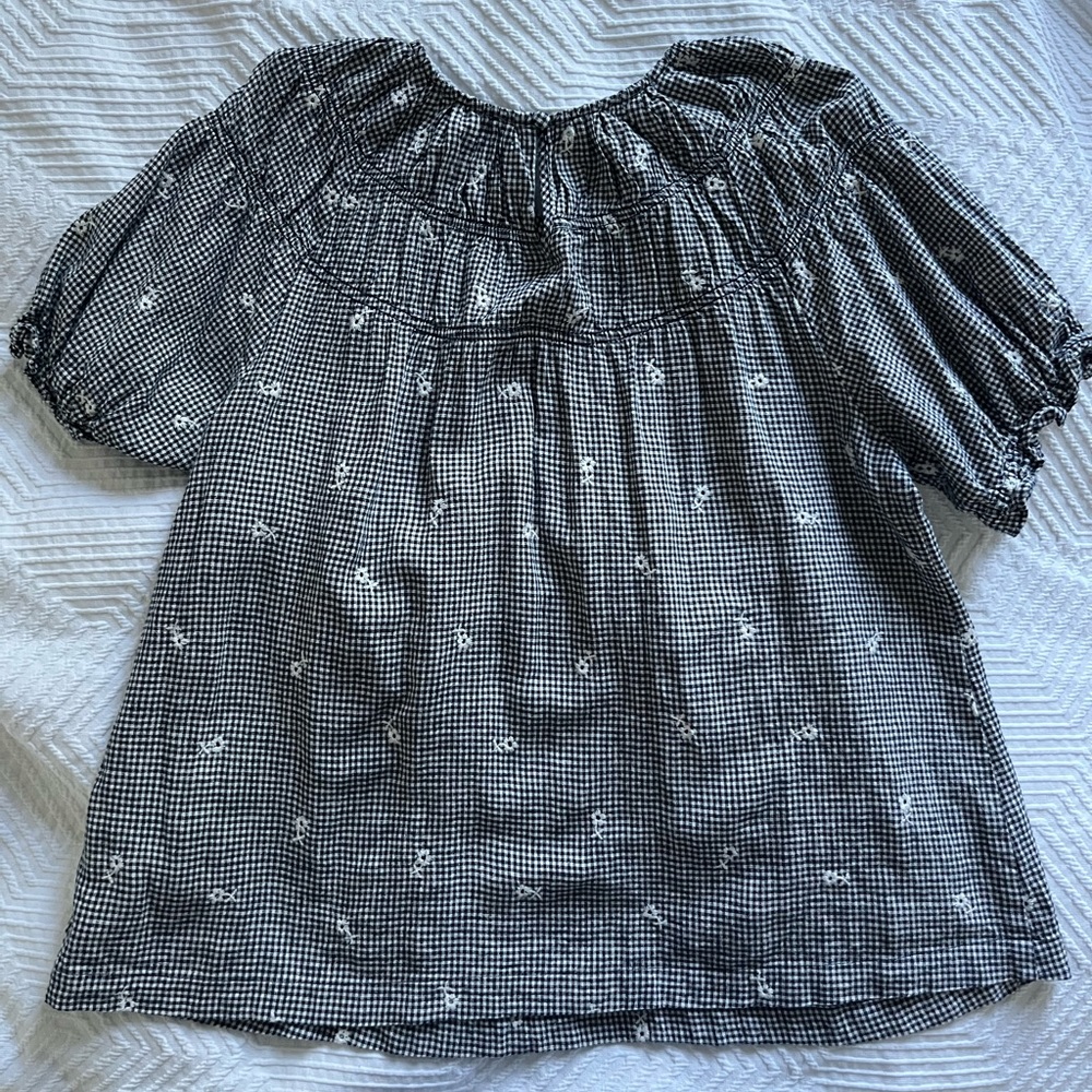 Madewell Embroidered GIngham Shirred Puff Sleeve Top - Picture 3 of 11
